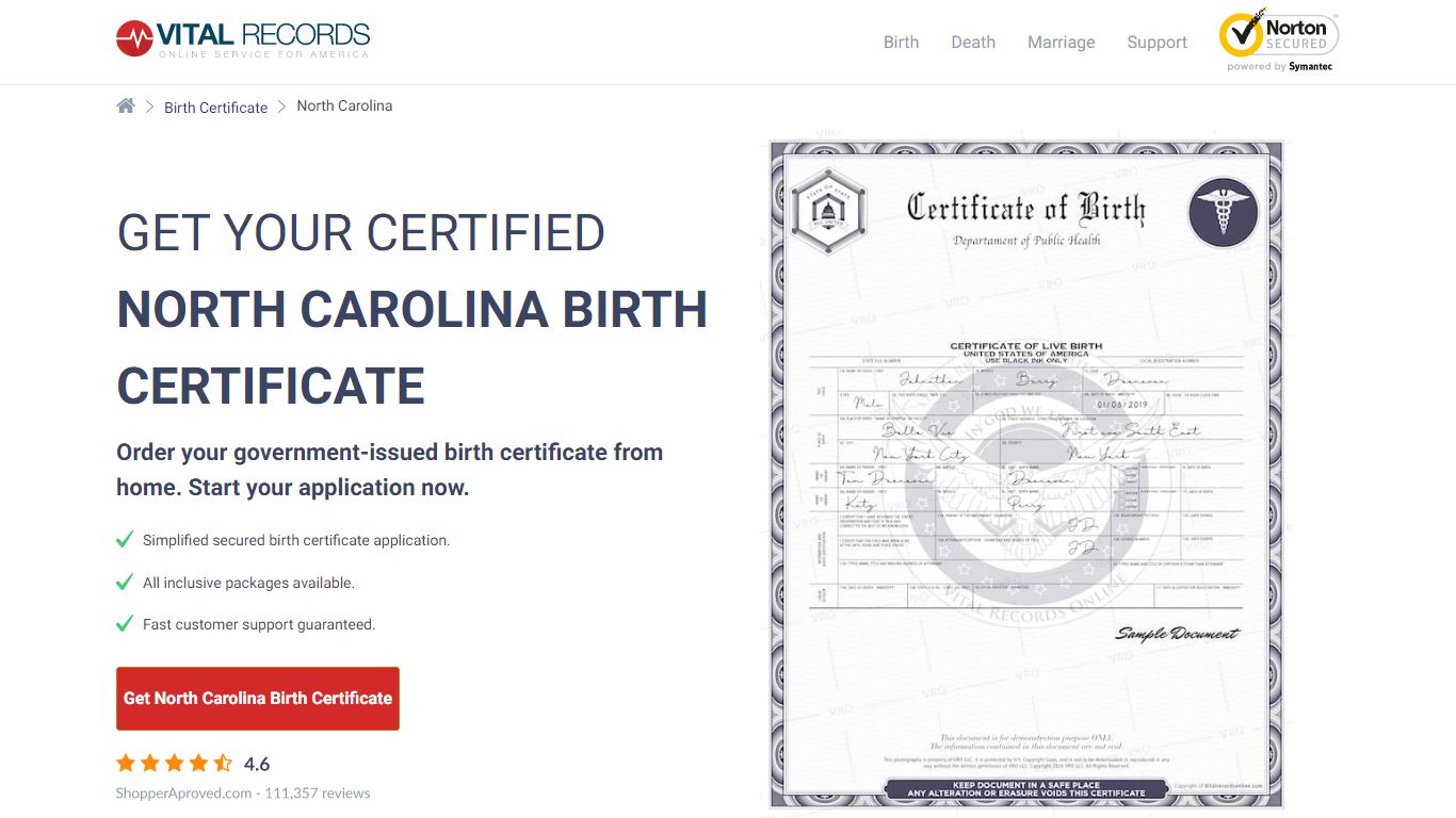 Official North Carolina Birth Certificate | Birth Records Copy